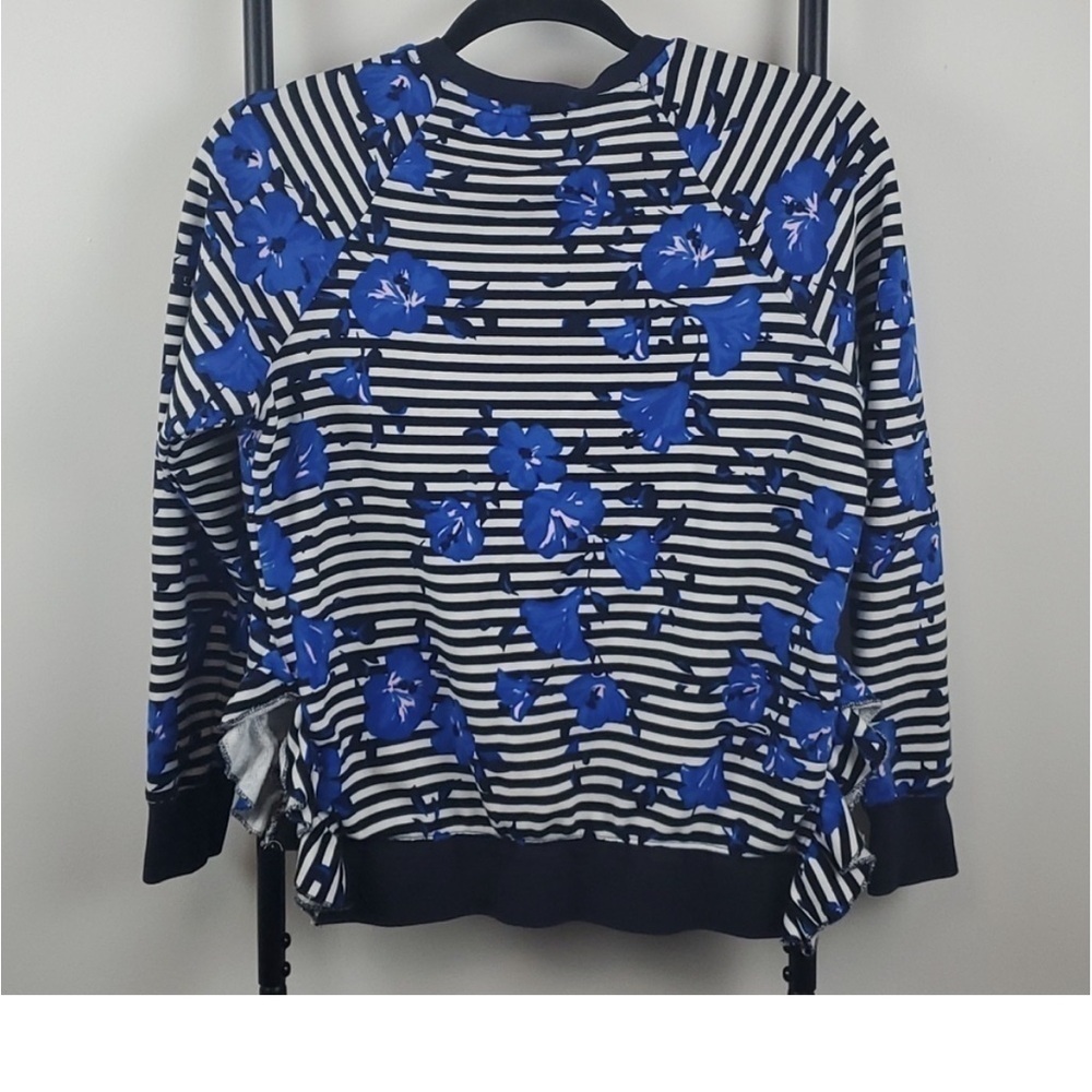 Kate Spade hibiscus blue and striped sweatshirt size small - Picture 2 of 6
